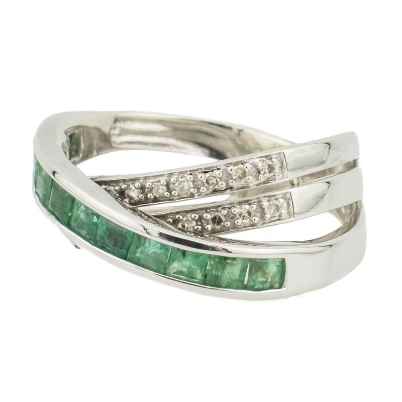 Princess Cut Emerald & Round Diamond Accented Gemstone Ring in 10K White Gold - Size 6.5