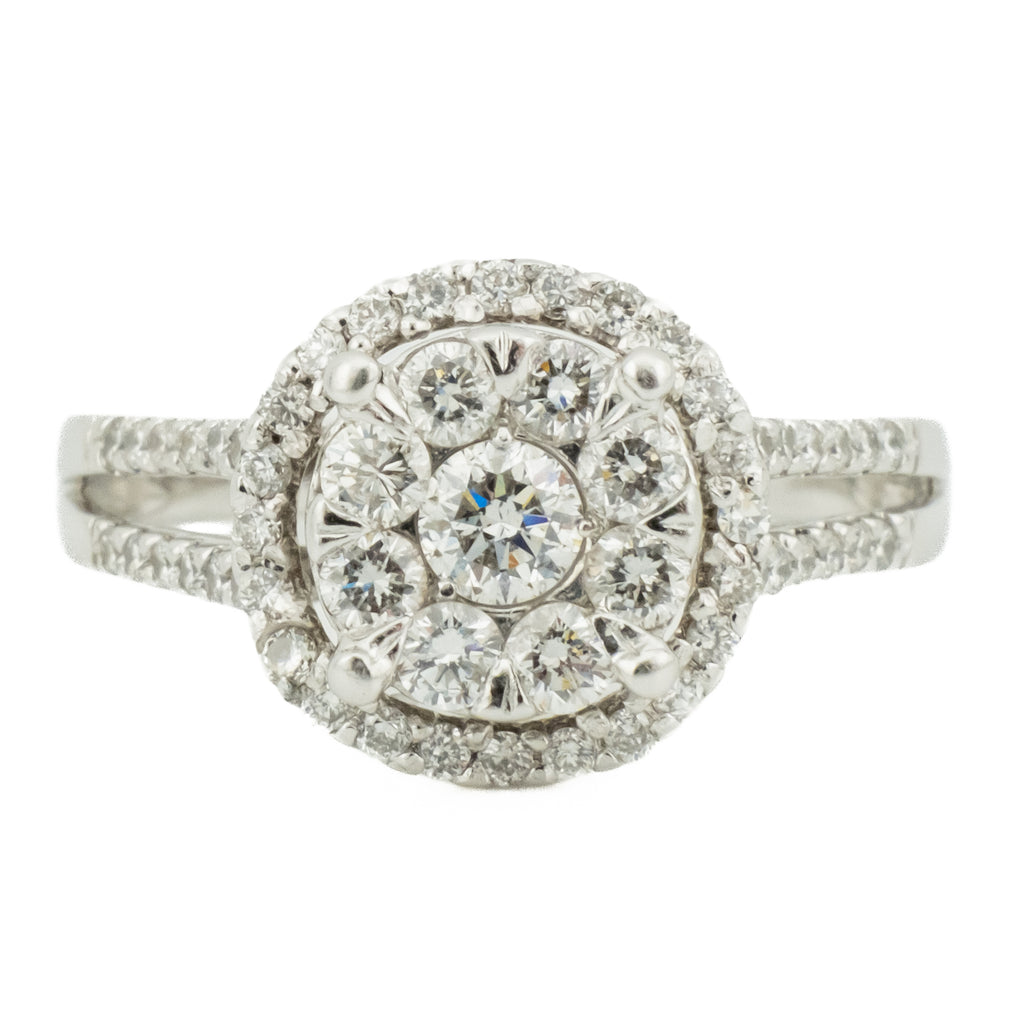 1.00ctw Round Brilliant Diamond Cluster Ring in 14K White Gold - Size 8
