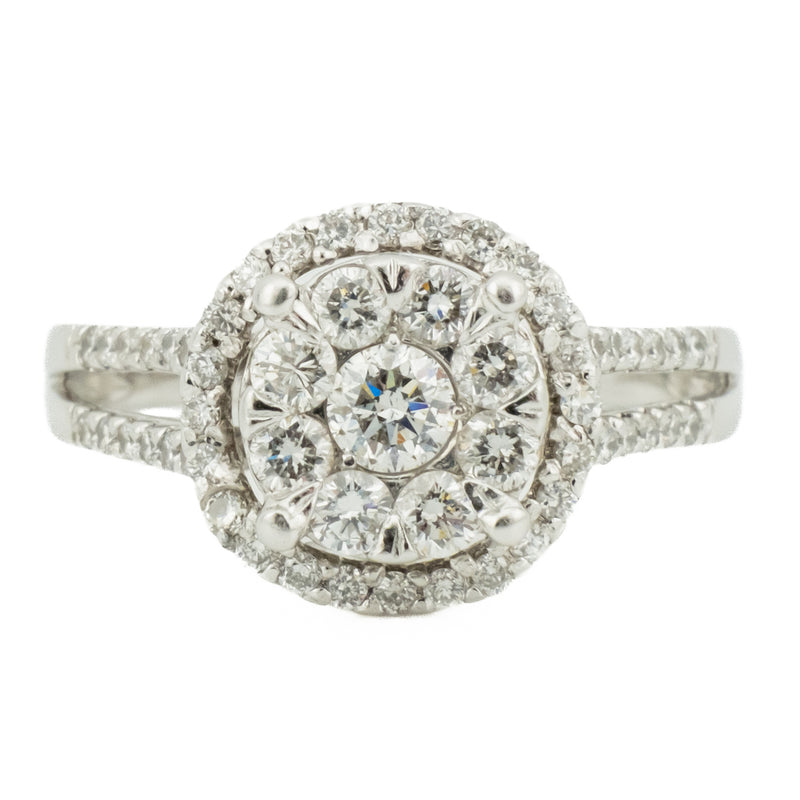 1.00ctw Round Brilliant Diamond Cluster Ring in 14K White Gold - Size 8