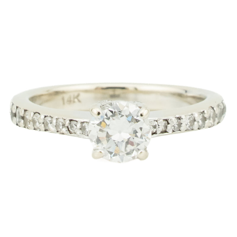 0.50ctw European Cut I/VS2 Diamond with Accents Engagement Ring in 14K White Gold - Size 4.5