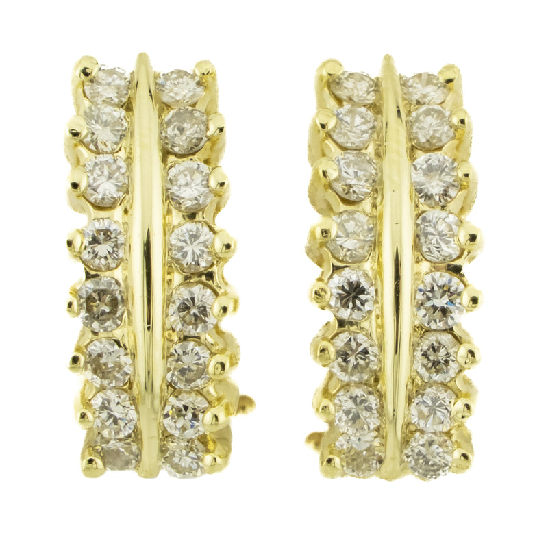 1.00ctw Round Diamond Accented Omega Back Earrings in 14K Yellow Gold