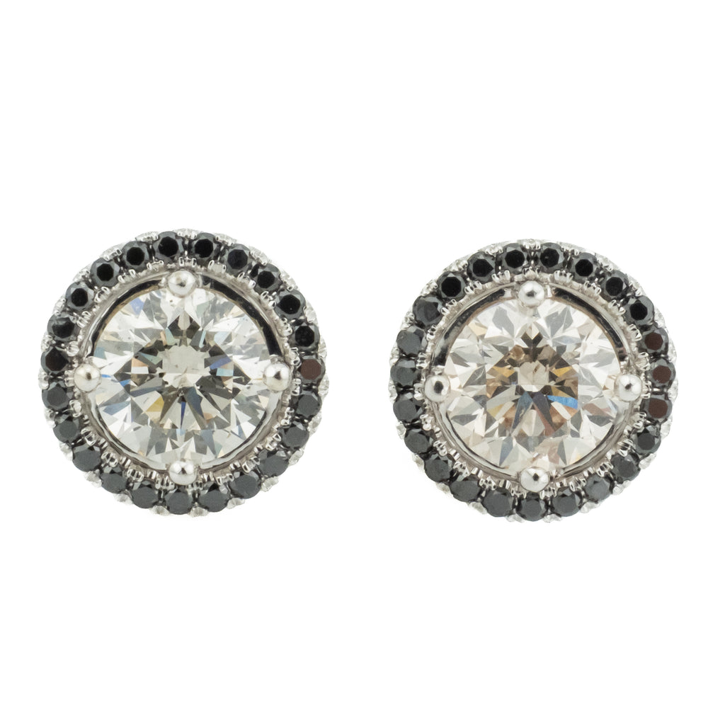 1.00ctw Round Diamond with 0.25ctw Black Diamond Halo Earrings in 14K White Gold