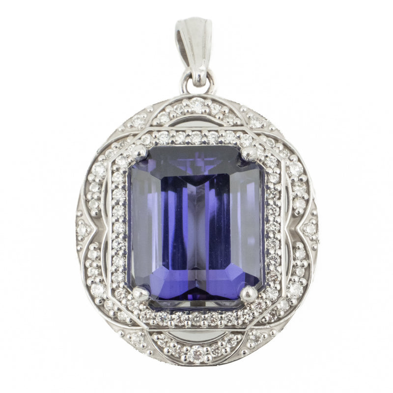 6.24ctw Lab Grown Sapphire & Diamond Accented Pendant in 14K White Gold