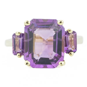 5.00ctw Emerald Cut Amethyst & Accented Gemstone Ring in 14K Yellow Gold - Size 6