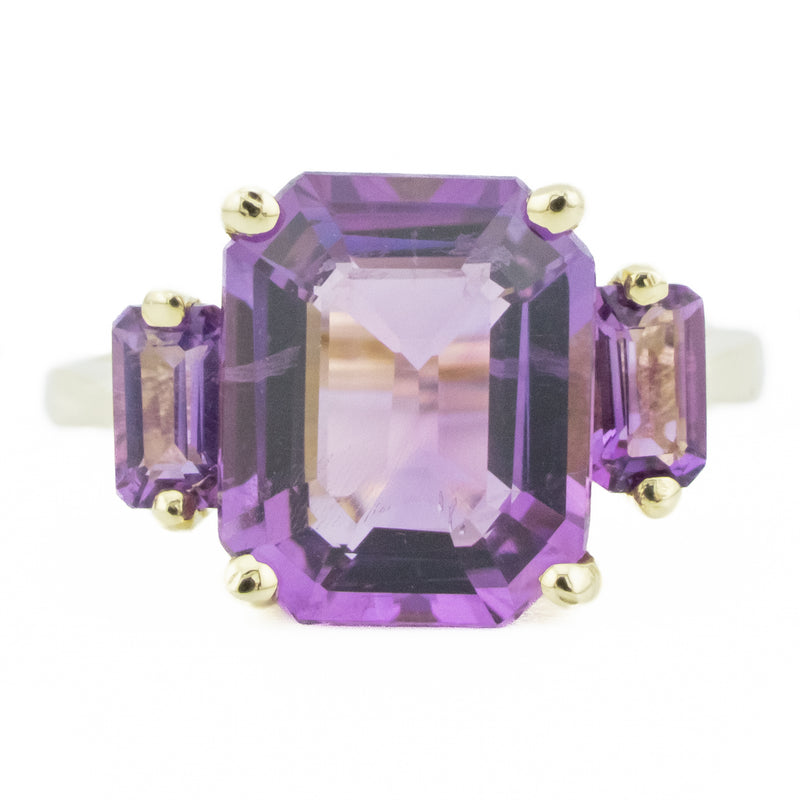 5.00ctw Emerald Cut Amethyst & Accented Gemstone Ring in 14K Yellow Gold - Size 6