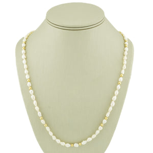 4.6mm-5.2mm Freshwater Pearl and Gold Beads 24" Necklace in 14K Yellow Gold