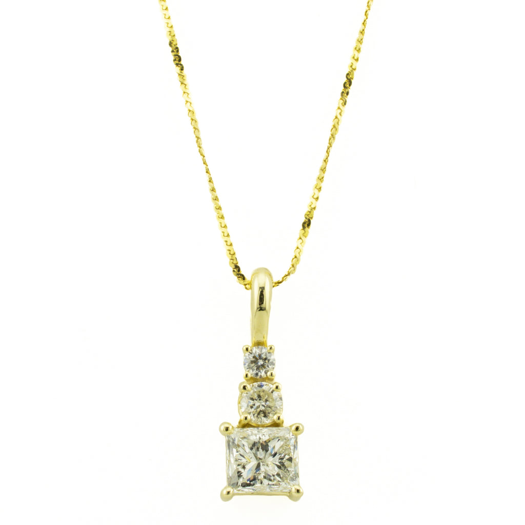 0.73ctw Princess Cut Diamond and Diamond Accented with 16" Chain in 14K Yellow Gold