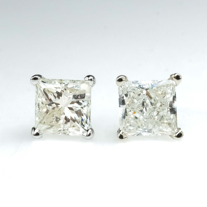 2.05ctw Princess Cut Diamond Solitaire Stud Earrings in 14K White Gold