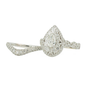 0.50tw Pear Diamond w/ 1.5ctw Diamond Accented Bridal Wedding Set in 14K White Gold - Size 7