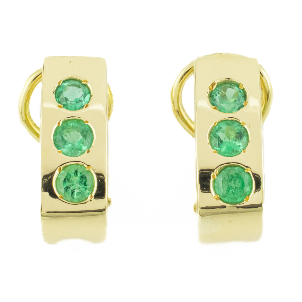 0.60ctw Round Emerald Accented Gemstone Earrings in 18K Yellow Gold - 5.7 Grams