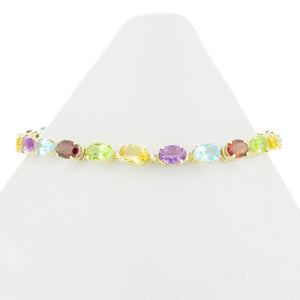 Multi Colored Gemstone 7" Tennis Bracelet in 14K Yellow Gold - 5.8 Grams
