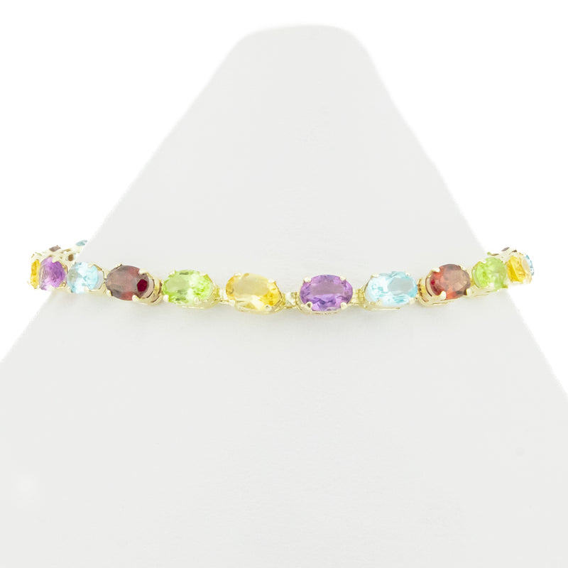 Multi Colored Gemstone 7" Tennis Bracelet in 14K Yellow Gold - 5.8 Grams