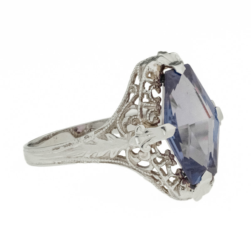 Vintage Purple Sapphire Solitaire Gemstone Ring in 14K White Gold