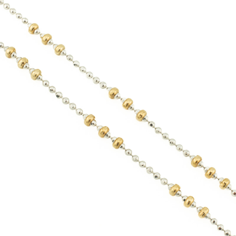 2.8mm Wide Gold Beaded Link 9.5" Anklet in 14K Two-Tone Gold