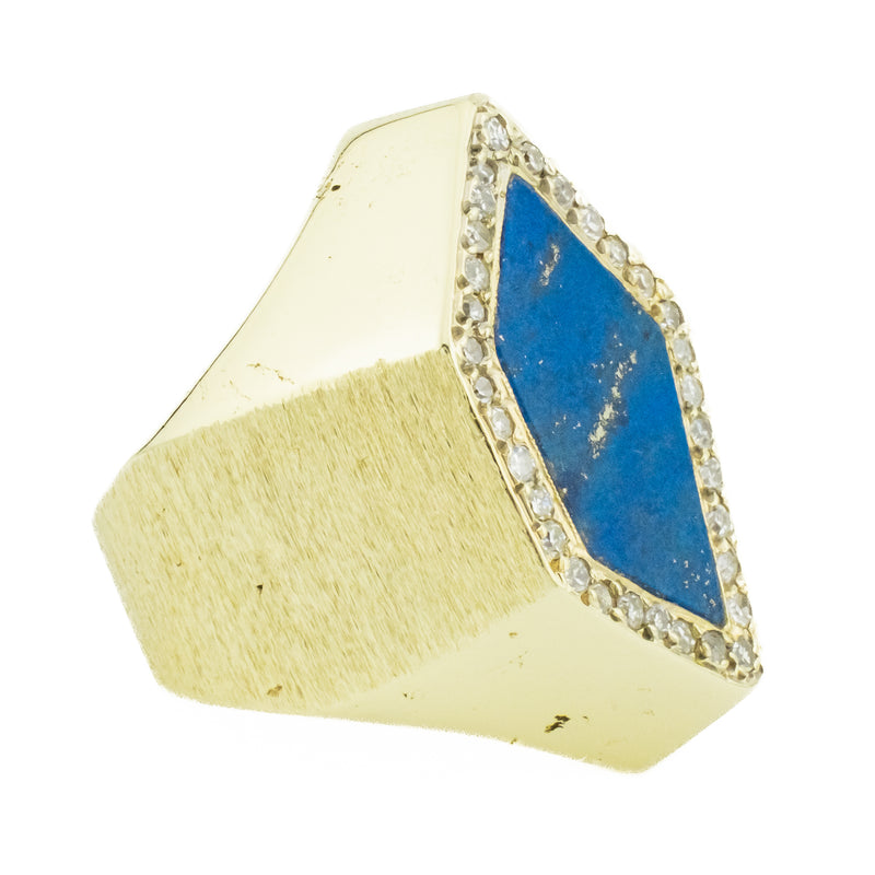 Lapiz Lazuli & Diamond Accented Gemstone Ring in 14K Yellow Gold - Size 6.5