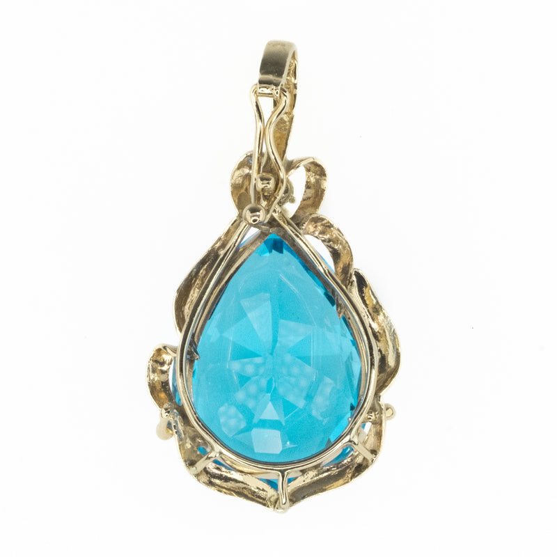 31.46ctw Blue Topaz & Diamond Accented Pendant in 14K Yellow Gold