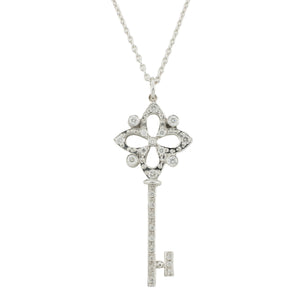 0.20ctw Diamond Accented Key Pendant and 16" Cable Chain in 18K White Gold