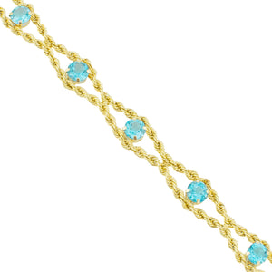 2.80ctw Round Blue Topaz Accented Gemstone 7.5" Rope Bracelet in 10K Yellow Gold - 4.4 Grams