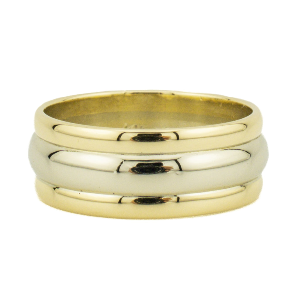 7.5mm Wide Tripple Gold Wedding Band Ring in 14K Two Tone Gold - Size 7.75