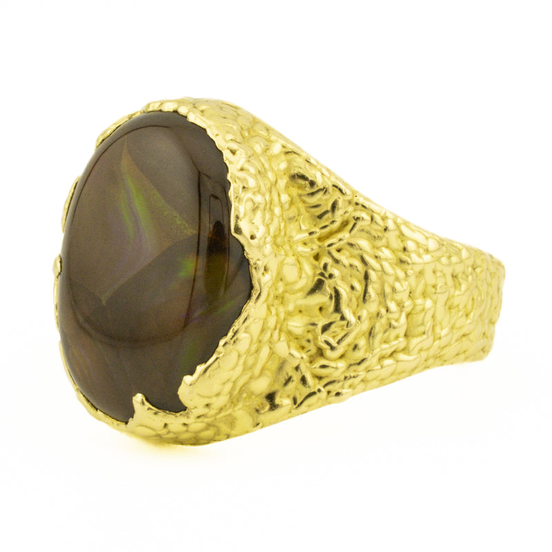 Men's Custom Fire Agate Solitaire Gemstone Ring in 18K Yellow Gold - Size 11.75