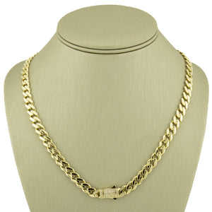 7mm Wide Hollow Curb 18" Chain w/ Cubic Zirconia Accents in 10K Yellow Gold - 19.6 grams