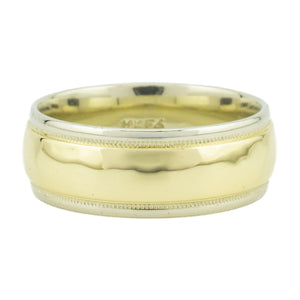 7.5mm Wide Hammered Wedding Band Ring in 14K Two-Tone Gold - Size 9