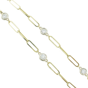 2.16ctw Diamond Bezel Set Paperclip Stationed 18" Necklace in 14K Two-Tone Gold