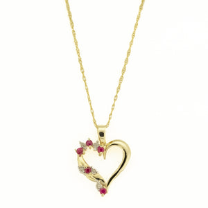 Ruby & Diamond Accented Heart Pendant on 17" Fine Rope Chain in 14K Yellow Gold