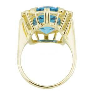11ctw Oval Blue Cocktail Topaz Solitaire Gemstone Ring in 14K Yellow Gold - Size 8.5