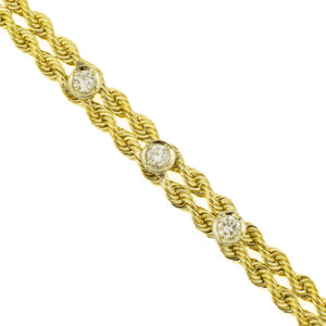 0.33ctw Round Brilliant Diamons Accented 6.5" Rope Bracelet in 14K Yellow Gold