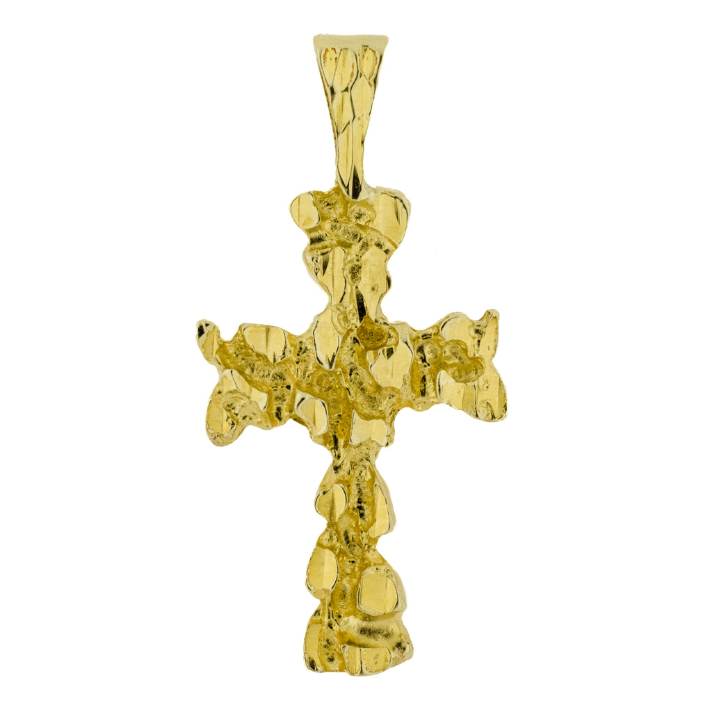 Gold Nugget Cross Pendant in 14K Yellow Gold - 7.8 Grams