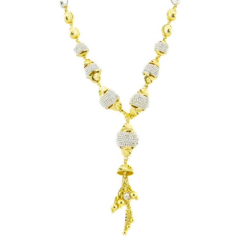 Fashion Beaded 21" Necklace in 22K Two-Tone Gold