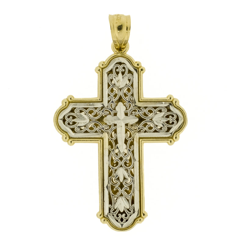 Cross Pendant in 14K Two Tone Gold - 3.8 Grams