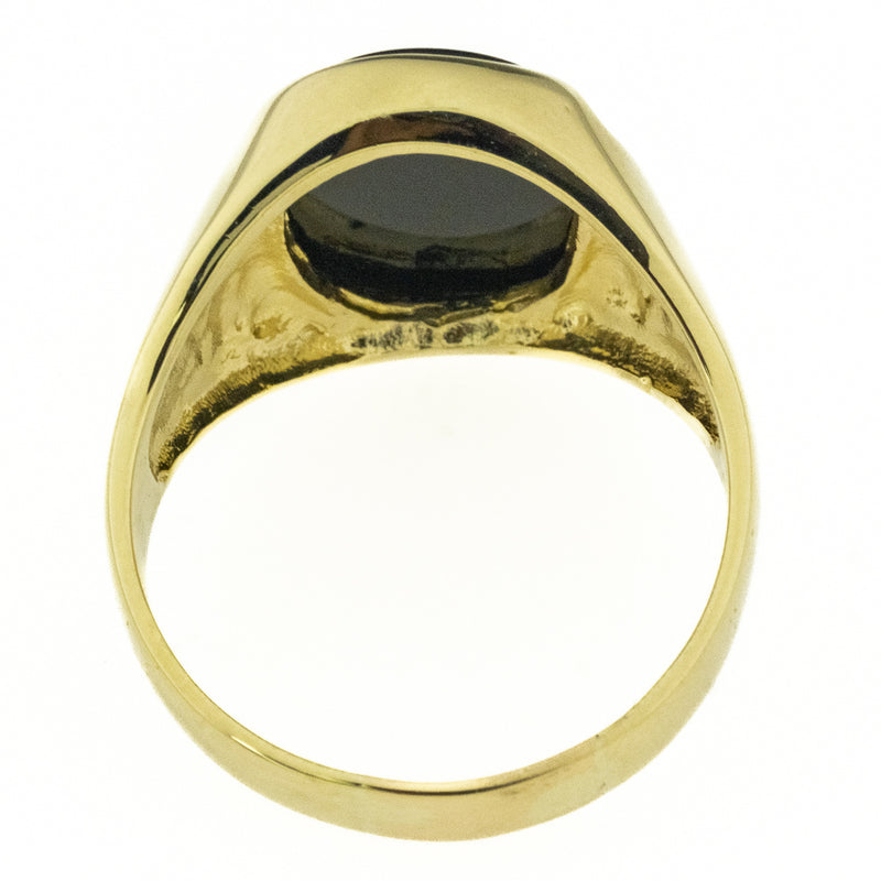 14K Yellow Gold Men's Black Onyx Solitaire Gemstone Statement Ring Size 11.5