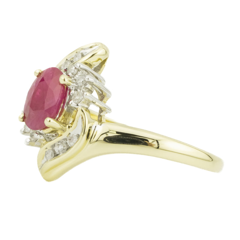 0.75ctw Oval Ruby & Diamond Accented Gemstone Ring in 14K Yellow Gold - Size 7