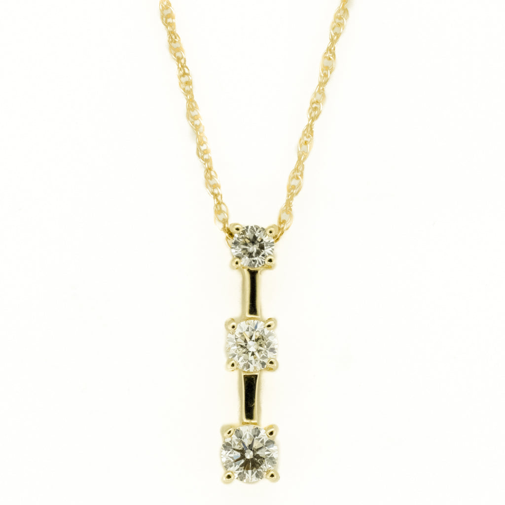 0.50ctw 3 Diamond Drop Pendant with 18" Rope Chain in 14K Yellow Gold