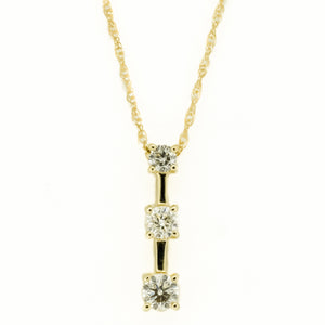 0.50ctw 3 Diamond Drop Pendant with 18" Rope Chain in 14K Yellow Gold