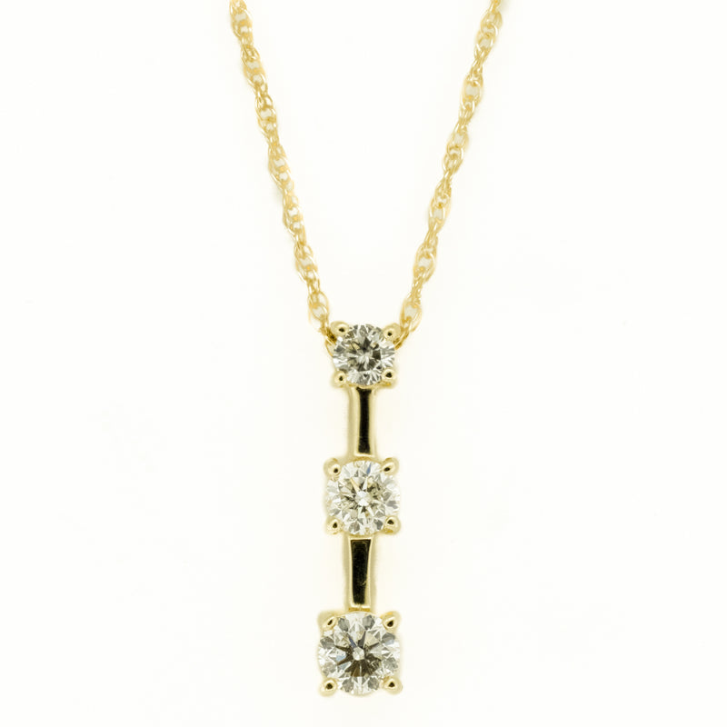 0.50ctw 3 Diamond Drop Pendant with 18" Rope Chain in 14K Yellow Gold