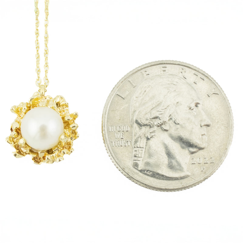 7.5mm Round Pearl Pendant in 16" Chain Necklace in 14K Yellow Gold