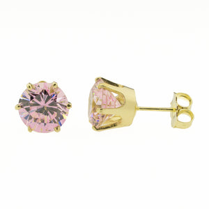 Pink Cubic Zirconia Stud Earrings in 14K Yellow Gold