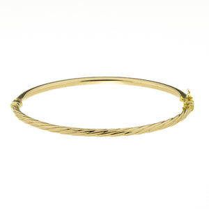 3mm Wide Hollow Twisted Hinged Bangle Bracelet in 10K Yellow Gold - 3.40 grams