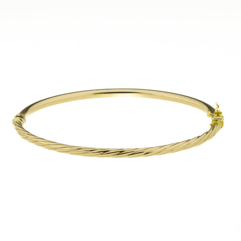 3mm Wide Hollow Twisted Hinged Bangle Bracelet in 10K Yellow Gold - 3.40 grams