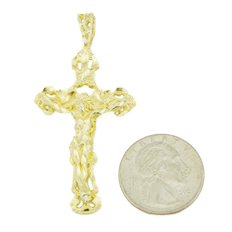 Gold Nugget Cross Crucifix Religious Pendant in 14K Yellow Gold - 8.4 Grams