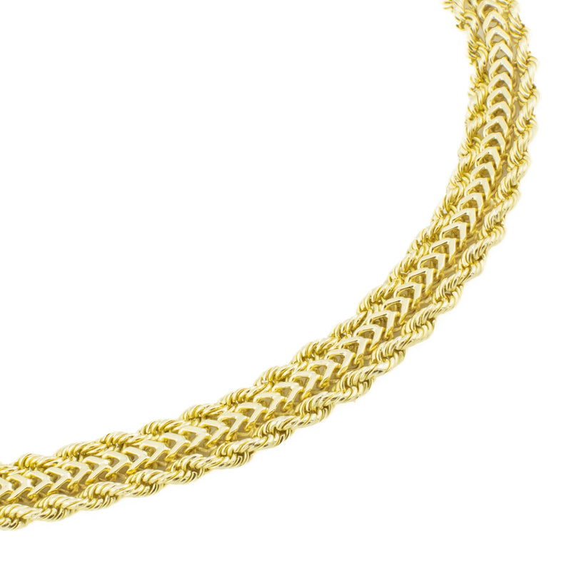 8mm Wide Franco and Rope Fashion Chain Necklace 17" in 18K Yellow Gold - 145.6 Grams