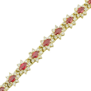 5.90ctw Oval Ruby and Diamond Accented Bracelet in 14K Yellow Gold - 18 Grams