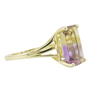 6.30ctw Emerald Cut Ametrine Solitaire Ring in 14K Yellow Gold - Size 9.25
