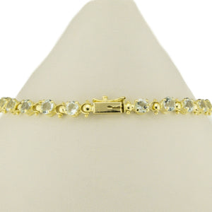 4.64ctw Round Aquamarine Accented Tennis Link 7.5" Bracelet in 14K Yellow Gold