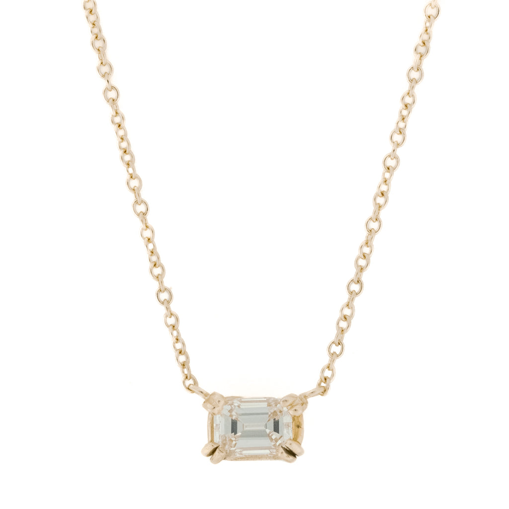 0.41ctw Emerald Cut Diamond Solitaire 16" Necklace in 14K Rose Gold