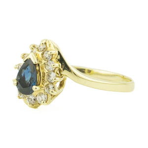 0.42ctw Pear Sapphire & Diamond Accented Gemstone Ring in 14K Yellow Gold - 7.75