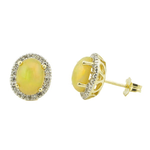 Opal and Diamond Accented Stud Earrings in 14K Yellow Gold